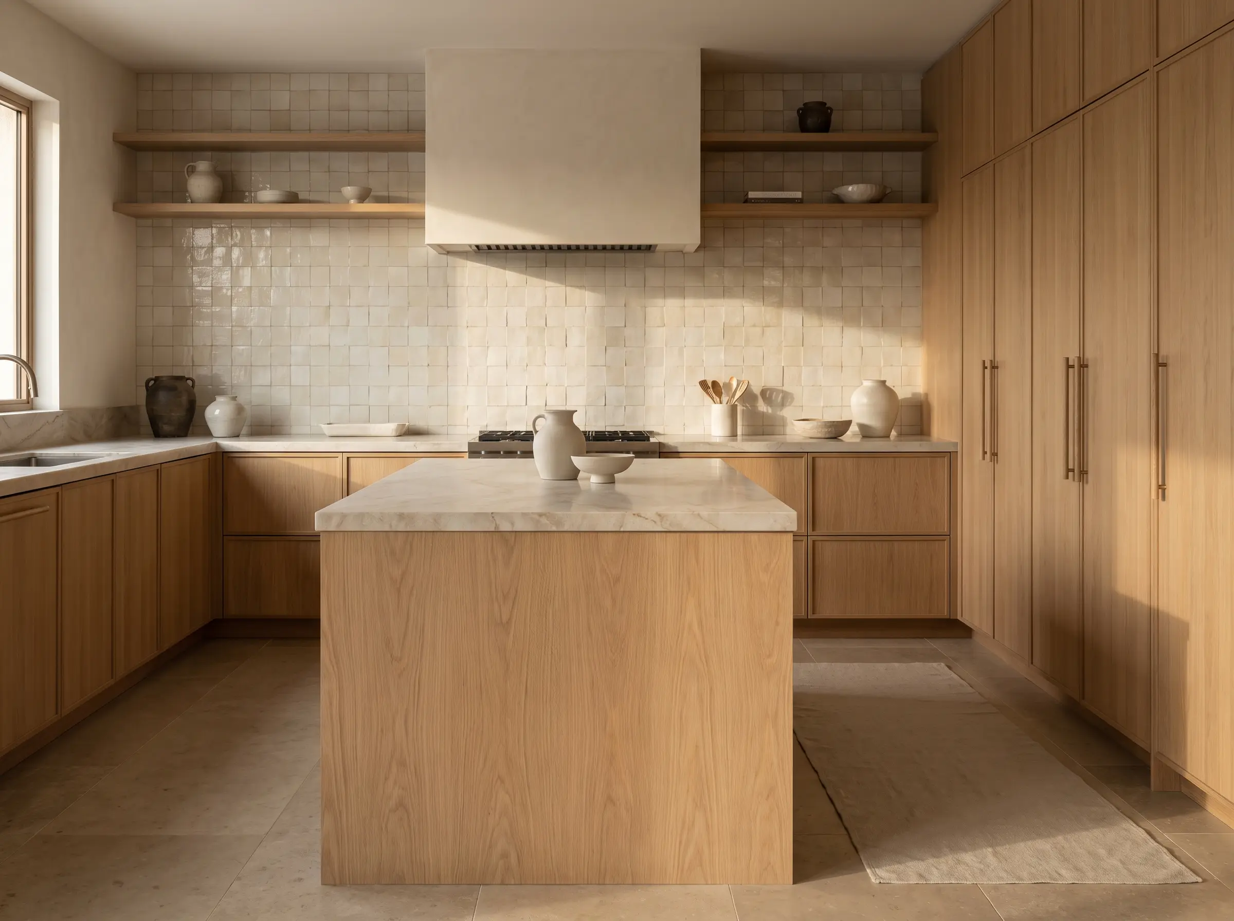 Neutral kitchen with oak island K