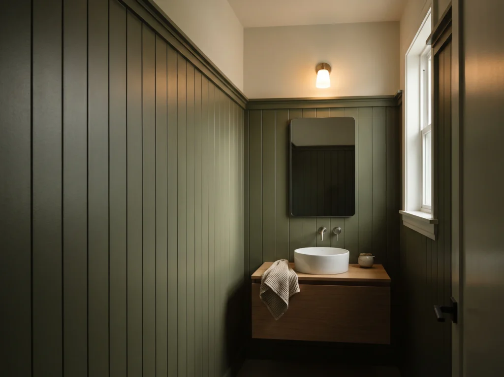 Compact bathroom with vertical p… K