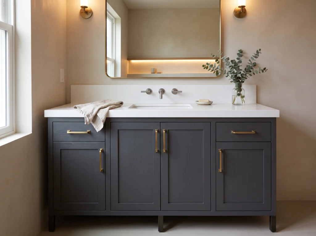 Bathroom vanity with brass hardware K