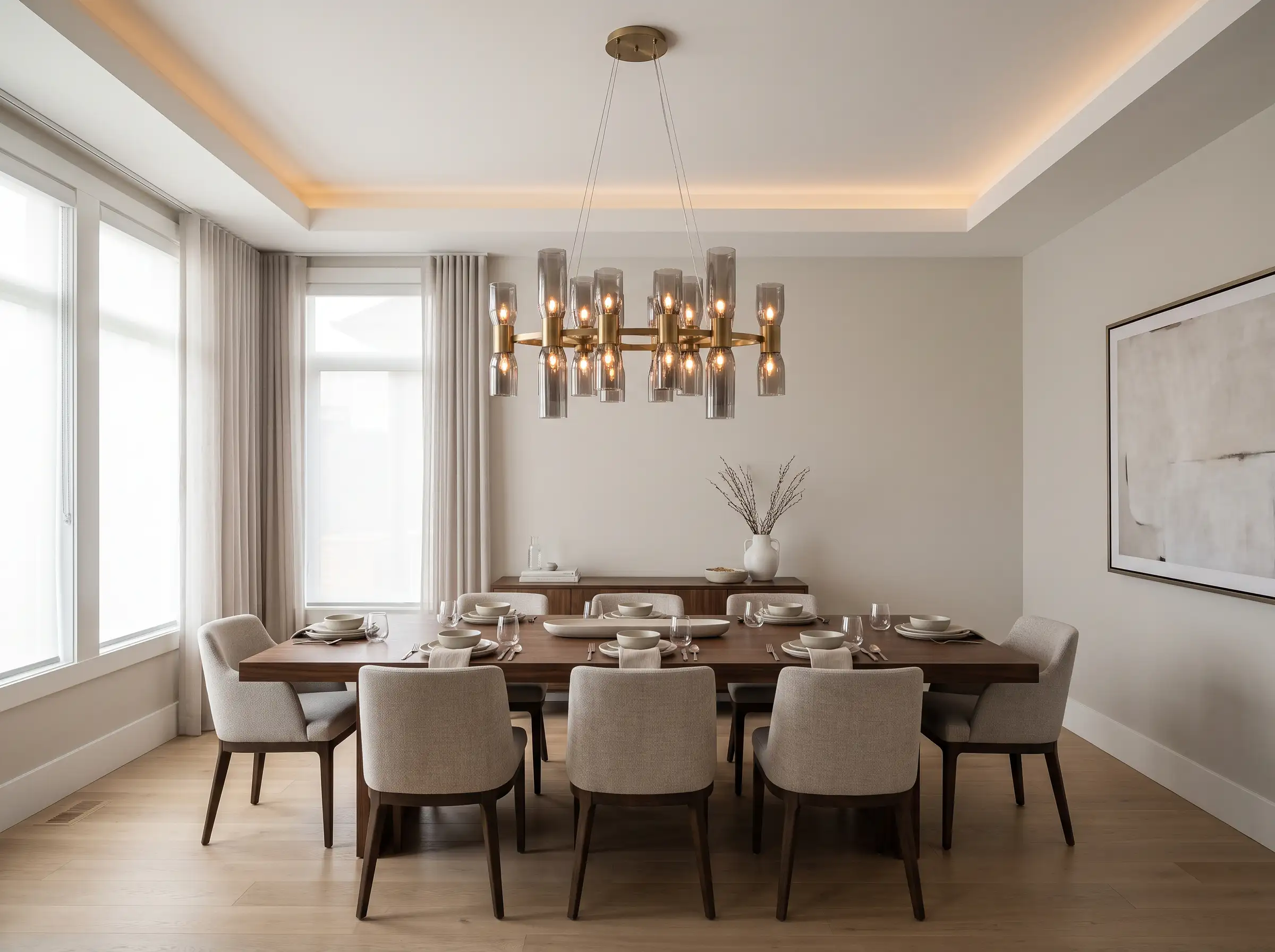Chandelier above dining table K
