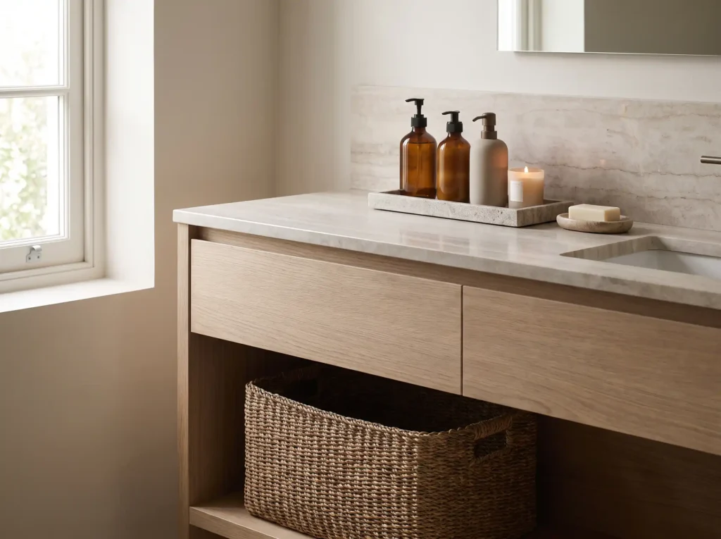 Decluttered bathroom vanity with… K