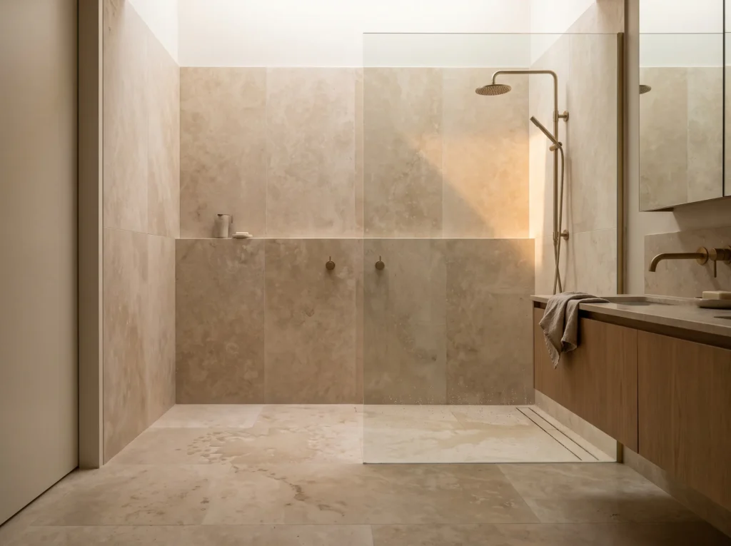 Honed stone bathroom floor K
