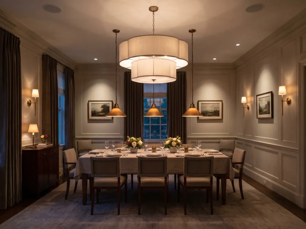 Illuminated dining room interior… K