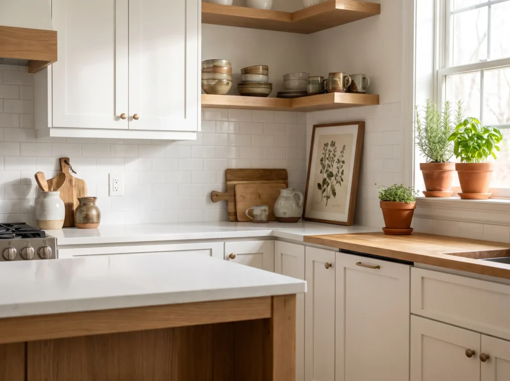 Kitchen styled with herbs and K