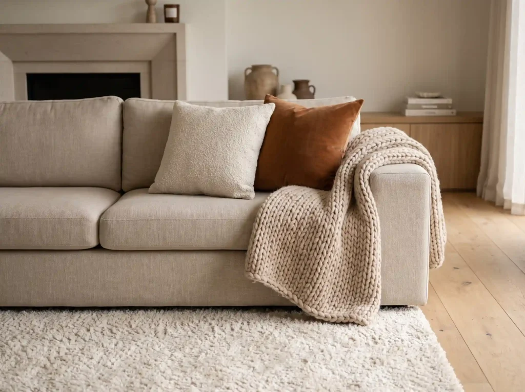 Layered cushions on living room K