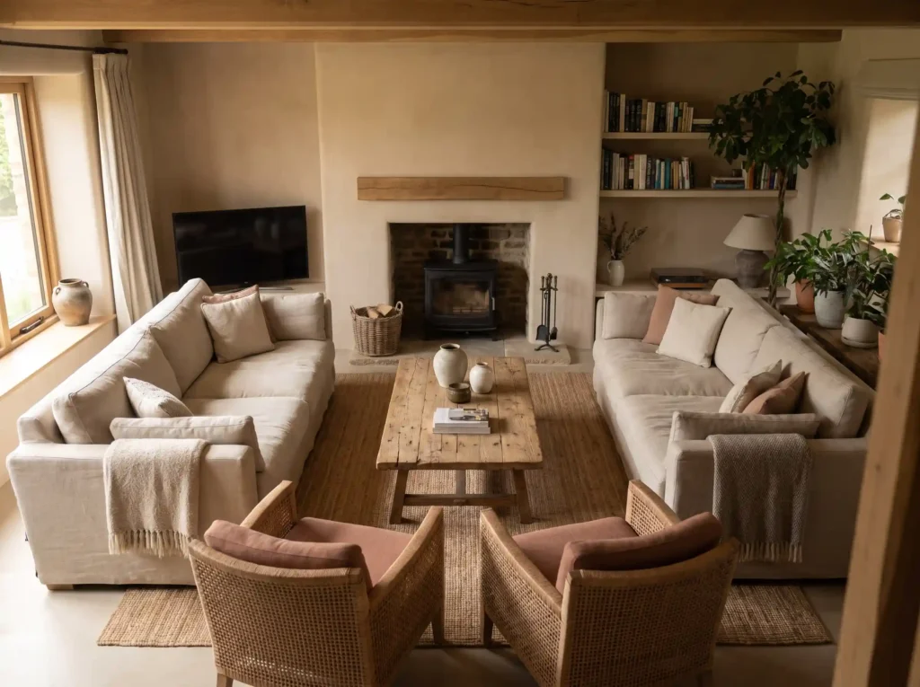 Living room with neutral walls K