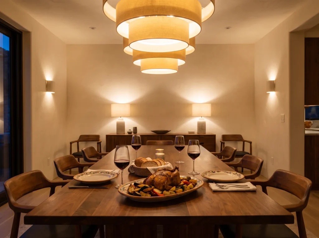 Warm lighting illuminates dining… K